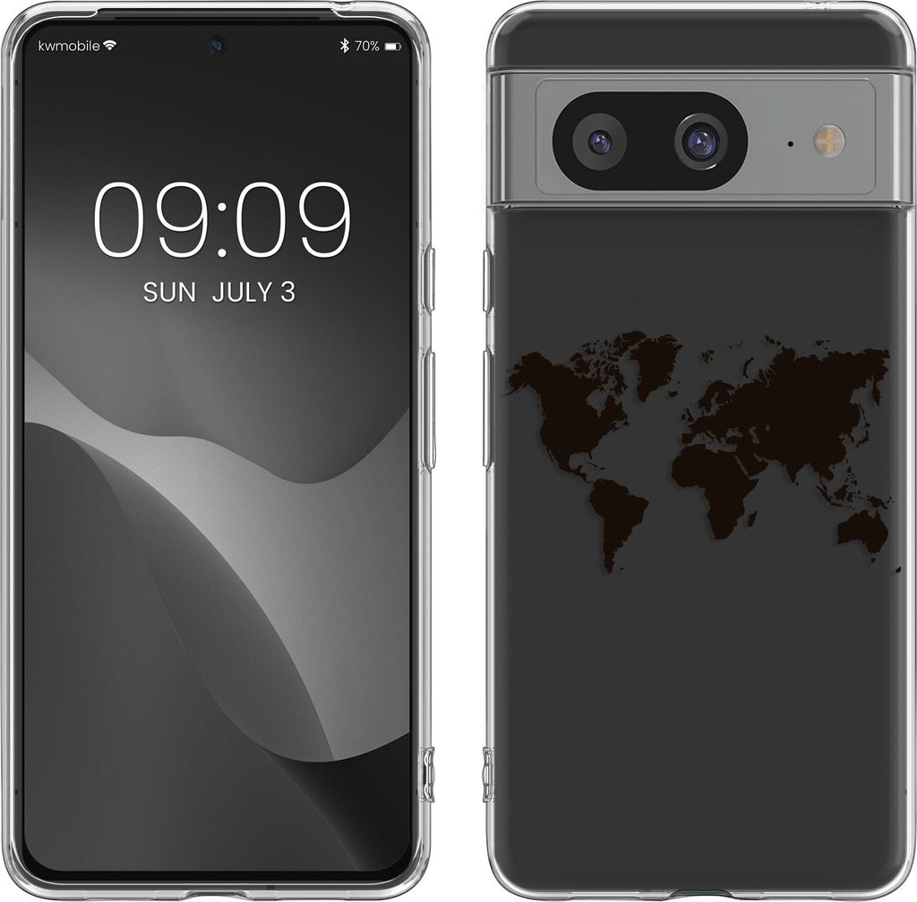 kwmobile Case kompatibel mit Google Pixel 8 - Hülle Silikon transparent Travel Umriss Schwarz Transparent