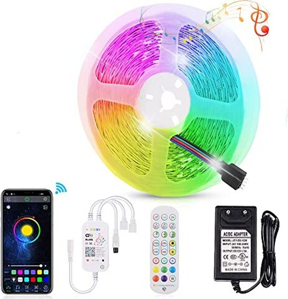 WiFi-LED-Streifen, 10 m 12 V RGB 5050 Smart Light Selbstklebend, farb ändern
