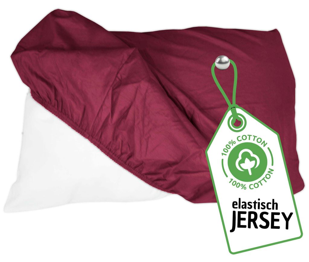 Jersey Spann Kissenbezug 35x35 cm Bordeaux Elastisch – Nackenkissen & Gesundheitskissen Bezug aus 100% Baumwolle mit Rundumgummi - Nackenstützki...