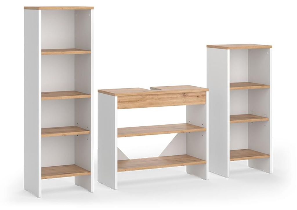 Badmöbel-Set Vicco Karli Weiß/Goldkraft Eiche 3-teilig, Produktbild 