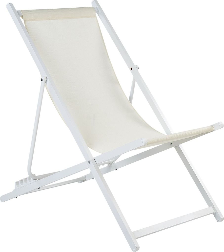 BELIANI Liegestuhl Weiß Aluminium Mesh Hellbeige Faltbar Klappbar Verstellbar Modern Garten Terrasse Outdoor Balkon Möbel Ausstattung