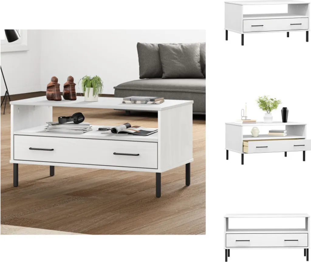 Tavolino da Caffè OSLO vidaXL 85x50x45cm Legno Massiccio e Metallo
