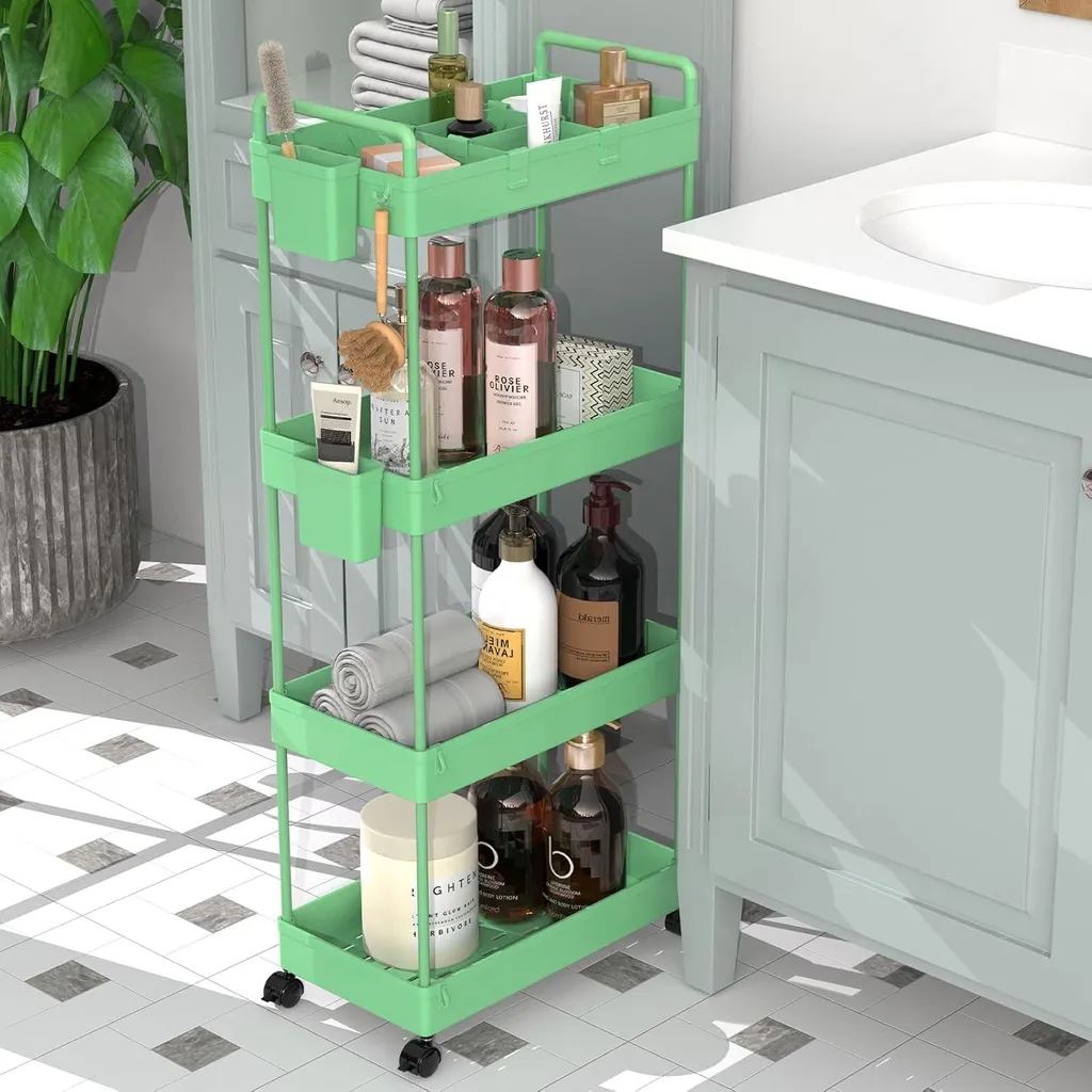 Desserte à roulettes 4 niveaux vert - Rangez tout sans encombrement