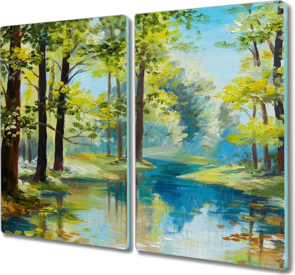Coloray Hackbrett Kochplattenabdeckung Herdabdeckplatte 2x30x52 cm Schneidebrett Küchenbrett - River Forest Natur