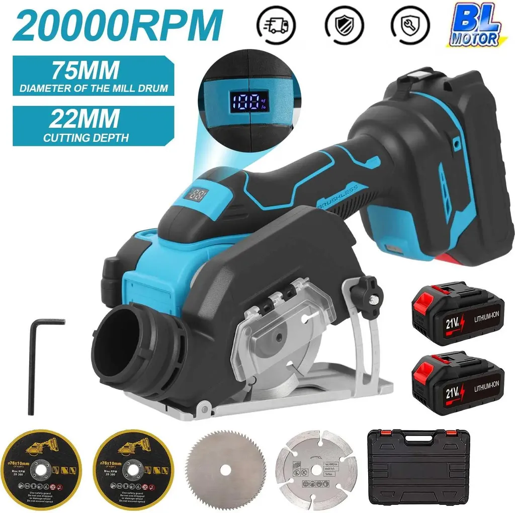 Scie circulaire sans fil Brushless 21V - Coupe 22mm - Pack 2 batteries