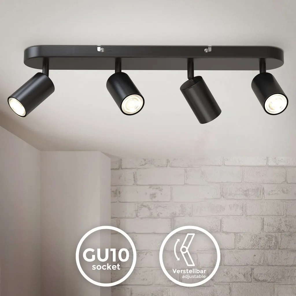 Plafoniera 4 Faretti Nero Opaco B.K.Licht GU10 Design Industriale