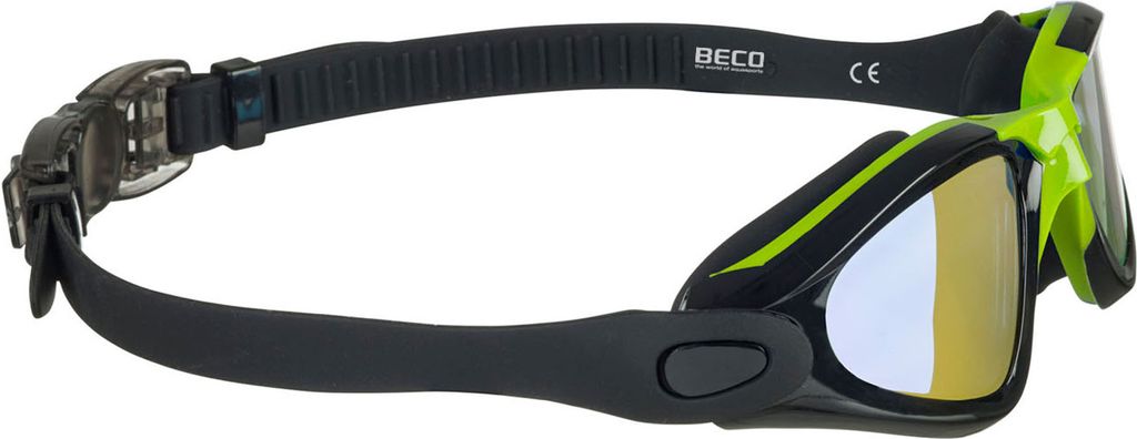 BECO the world of aquasports Schwimmbrille CALAIS MIRROR mit verspiegelten Polycarbonat-Linsen schwarz-grün One Size