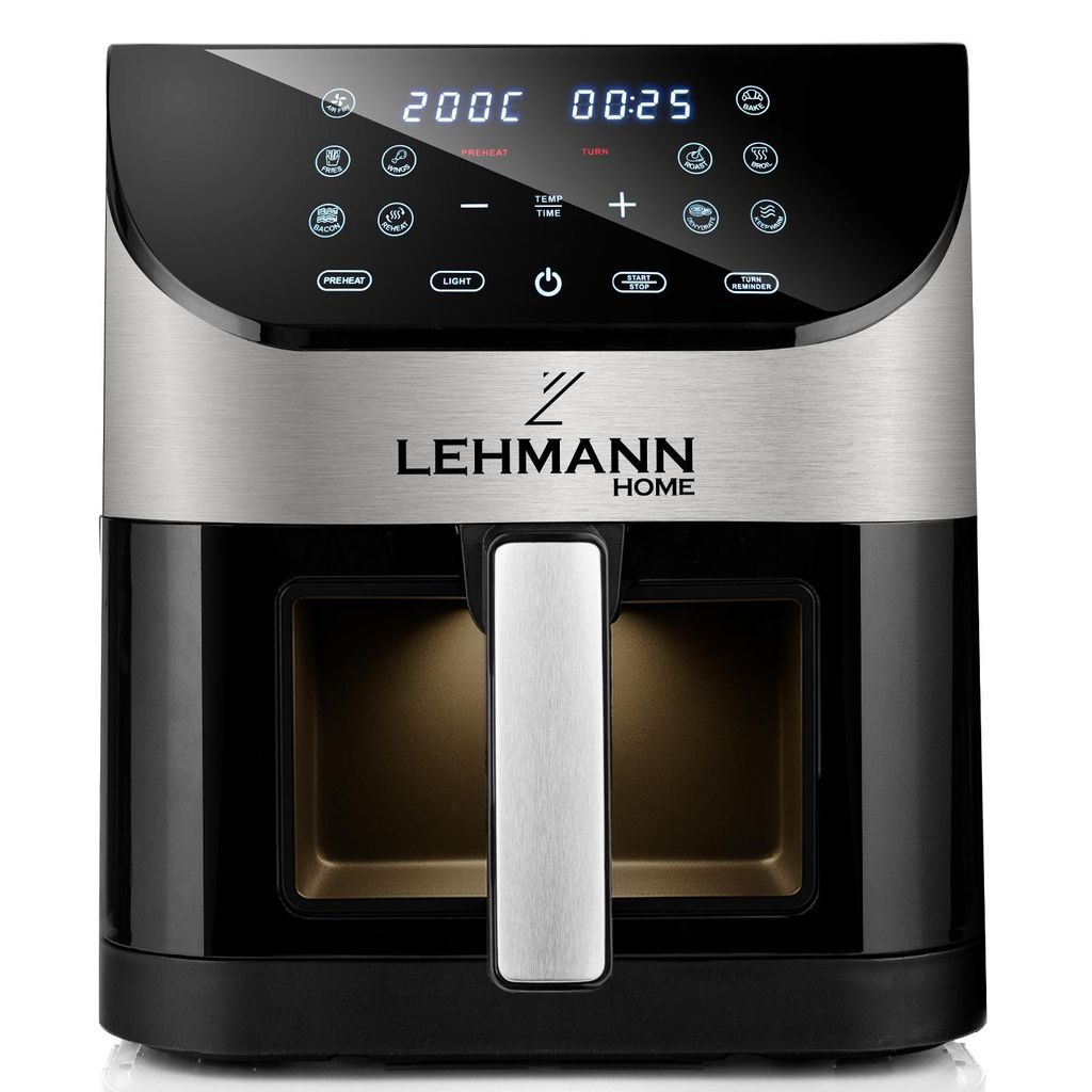 A Lehmann Home air fryer is shown from the front.