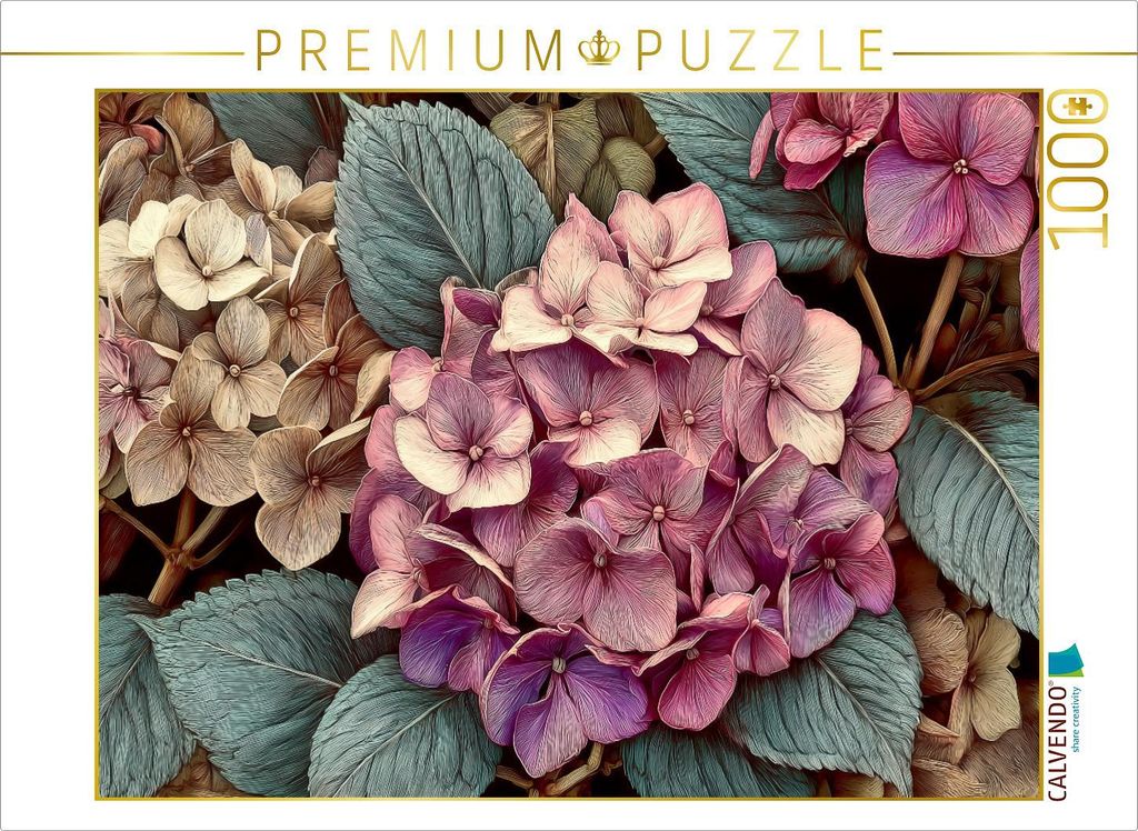 CALVENDO Puzzle Anmutige Hortensien, prachtvolle Blüten in zarten Farben | 1000 Teile Lege-Größe 64x48cm Foto-Puzzle für glückliche Stunden