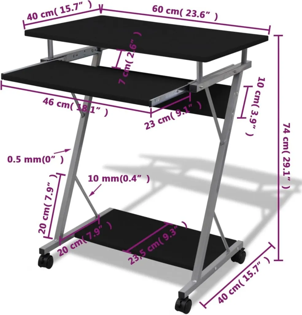 Table portable pour ordinateur chariot de bureau noir mobile pour salon - 6