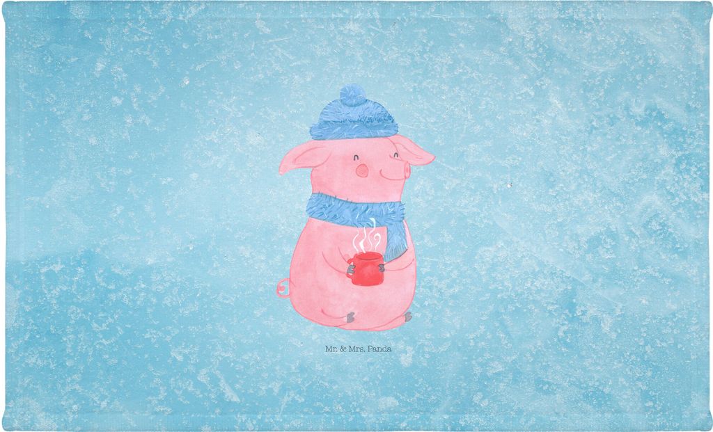 Mr. & Mrs. Panda Baumwollhandtuch Schweinchen Glühwein - Eisblau - Geschenk, Betrunken, gesichtstuch, gesichtshandtuch, Handtuch, Flauschtuch, kle...