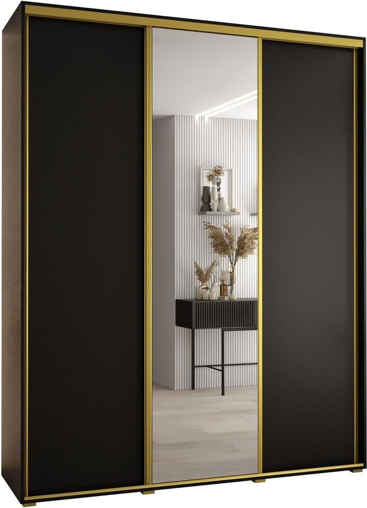 MEBLE KRYSPOL Davos 3 Schrank, drei Türen - 235,2x190x45 cm - Schwarz Schwarz Gold