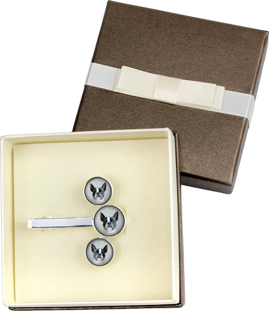 Gemelli e Fermacravatta Boston Terrier Art-Dog - Gioielli Uomo Handmade