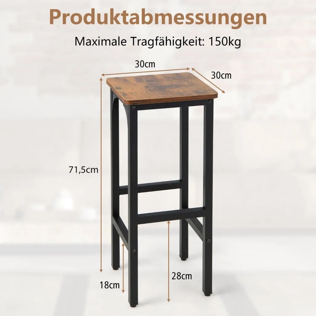 Tabourets de Bar Robustes Lot de 2 - Support 150 kg avec Repose-pieds - 2
