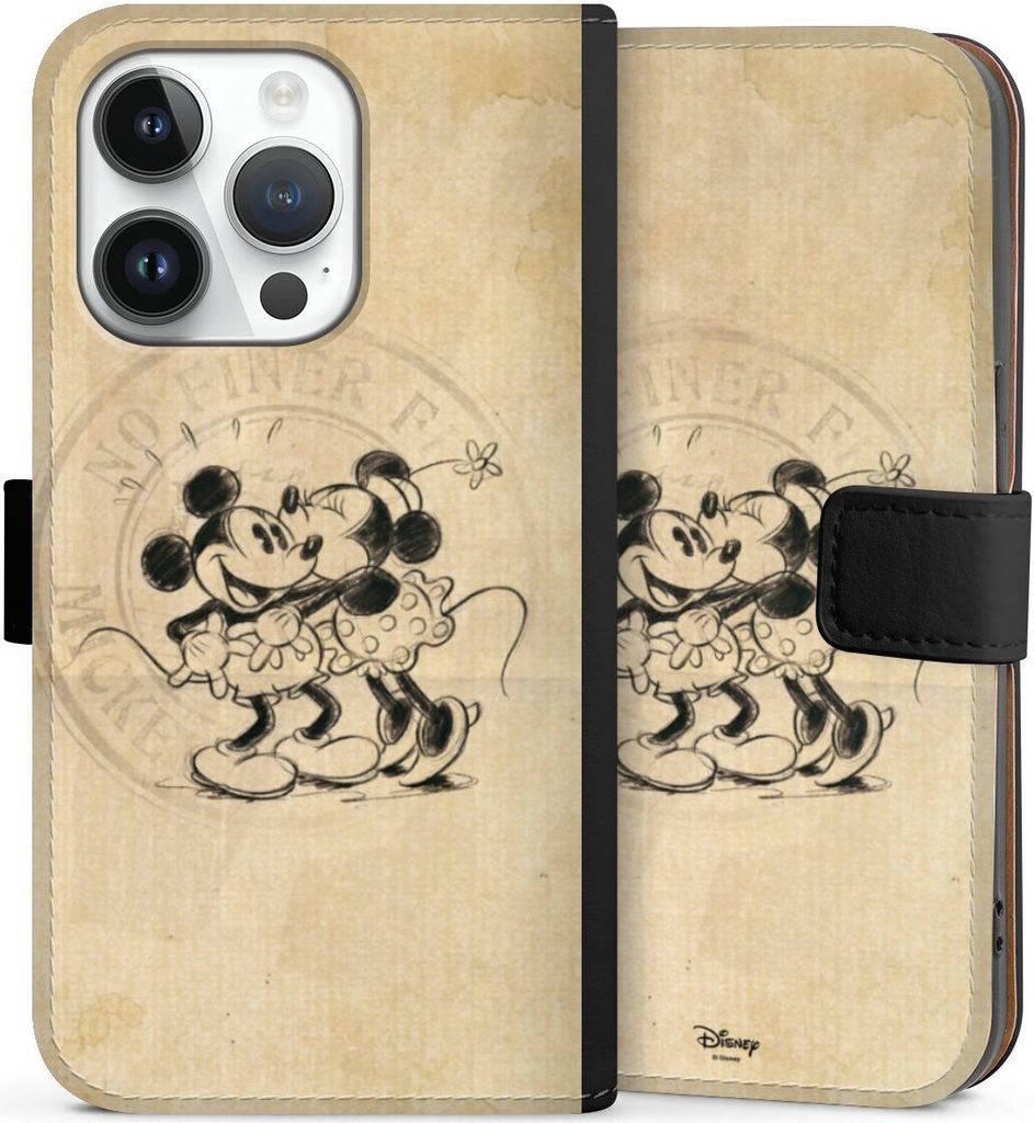 DeinDesign Klapphülle für Apple iPhone 14 Pro Handytasche Lederhülle Tasche Mickey Mouse Minnie Mouse Vintage