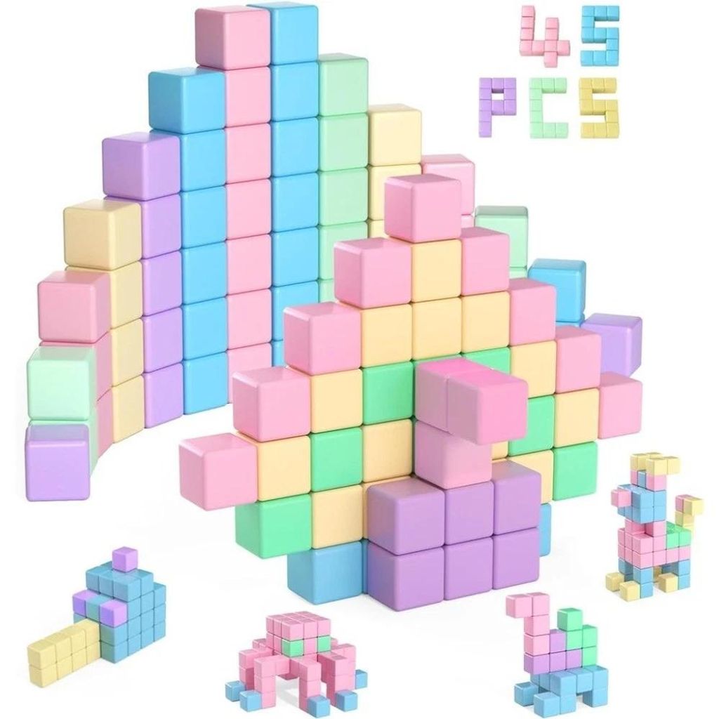 Magnetische Bausteine Blöcke für Kinder, 45 Stk Magnetbausteine Magnet Spielzeug Kinder, Magnetisches Spielzeug ab 3-8 Geschenk für Jungen und M...