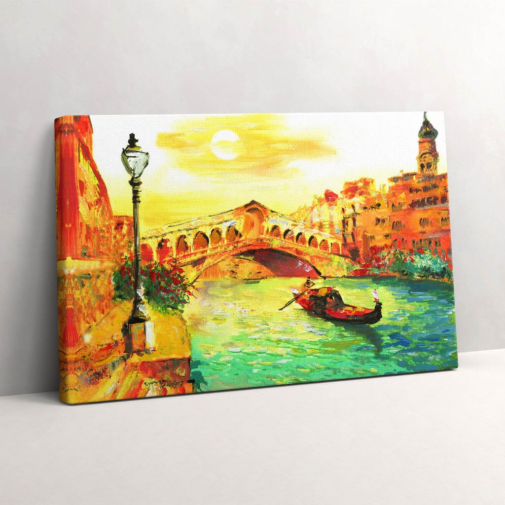 Venedig - Gondel und Rialto-Brücke – Leinwandbild Wandbild – 30x20 cm – Leinwandbilder – Wandbilder – Schlafzimmer – Flur
