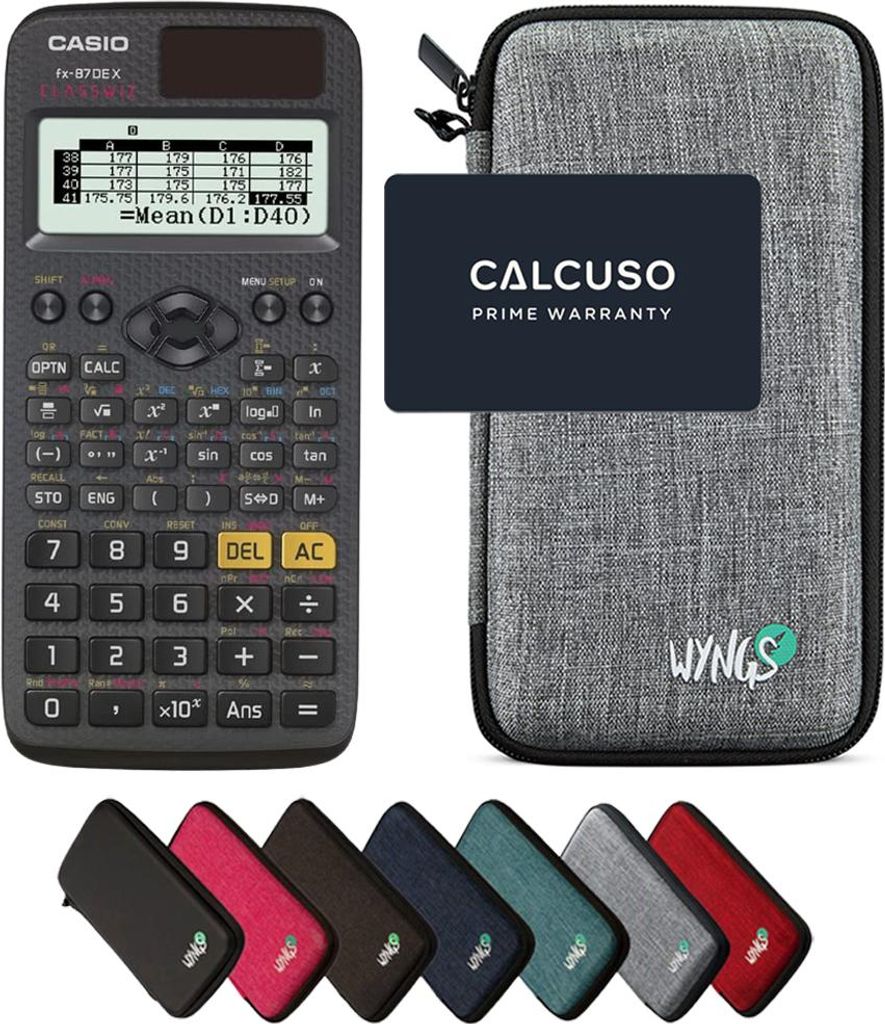 Casio fx-87DE X ClassWiz inkl. WYNGS Schutztasche Hellgrau - Wissenschaftlicher Taschenrechner - Basic Set