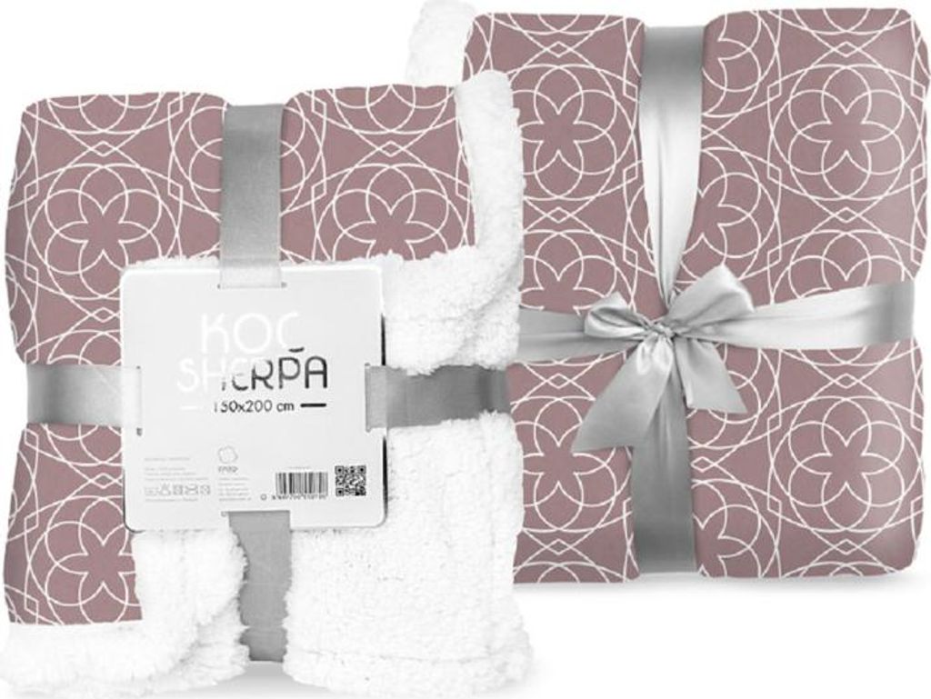 Sherpa Decke 150cmx200cm Fleece mit Lammfell geometrische Muster schmutzig rosa 045 Weihnachtsgeschenk Decke