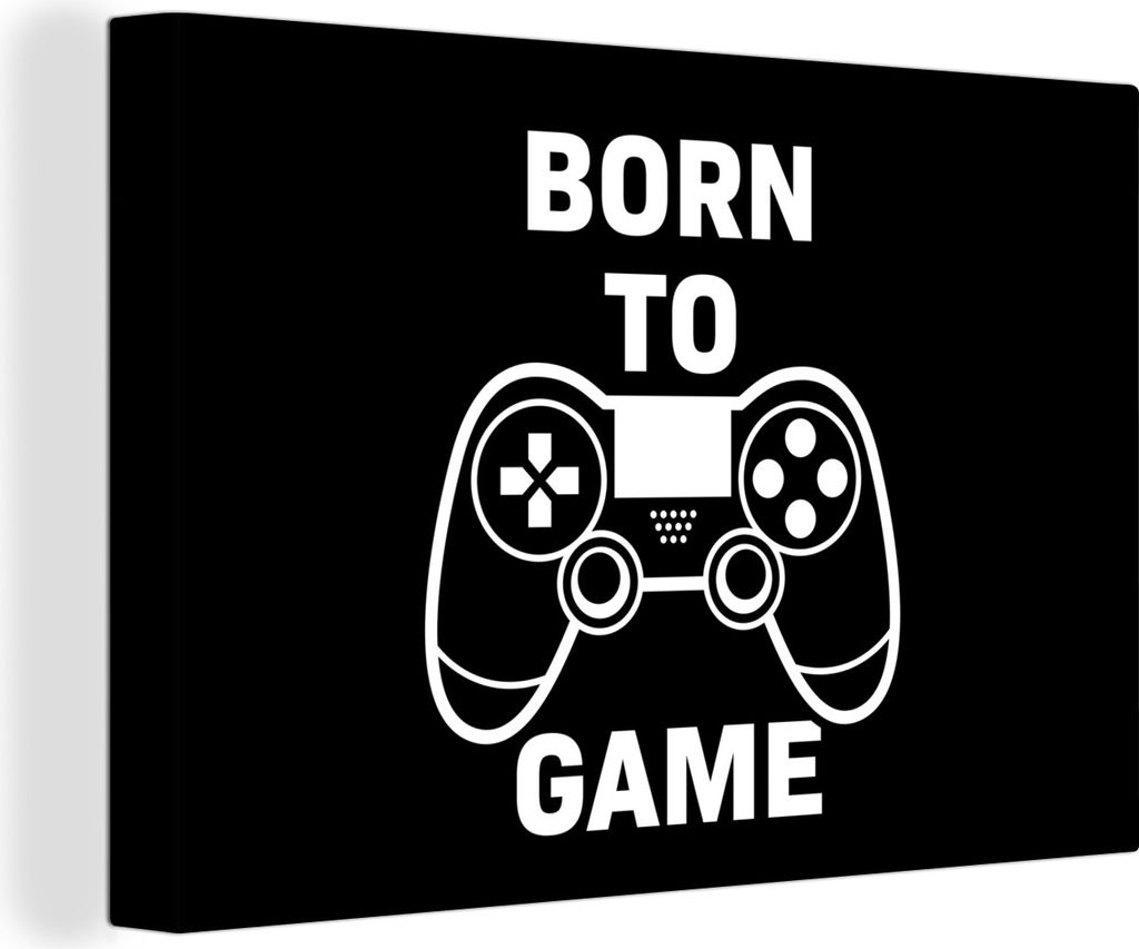 OneMillionCanvasses - Leinwandbilder - 140x90 cm, Gaming - Zitate - Controller - Zum Spielen geboren - Schwarz - Weiß, Wandbilder Kunstdruck Wan...