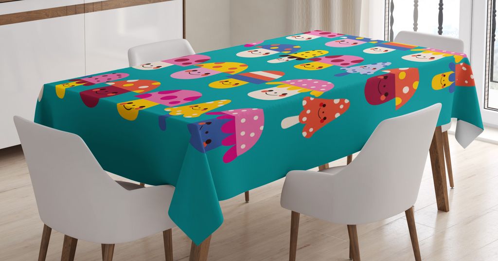 ABAKUHAUS Pilz Tischdecke, Formen und Punkte, FÃ1/4r den Inn und Outdoor Bereich geeignet Waschbar Druck Klar Kein Verblassen, 140 x 170 cm, Dunkl...
