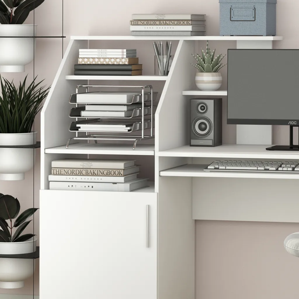 Bureau Blanc Vicco Edwin 166x50.5cm avec Surface de Travail Résistante - 5