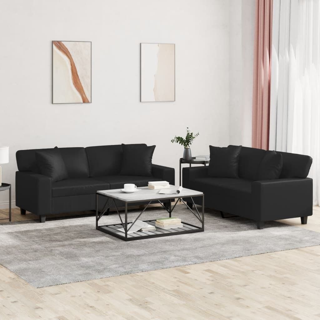 Cloris DesignMöbel 2-tlg. Sofagarnitur mit Kissen Schwarz Kunstleder , Schlafsofas 2024 Neu