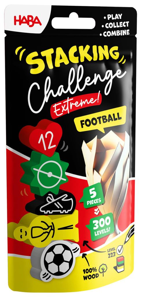 HABA Stacking Challenge Football Extrem – Das ultimative WM-Stapel-Duell mit 300 Levels, kompaktes Geschicklichkeitsspiel ab 6 Jahren, ideales Re...
