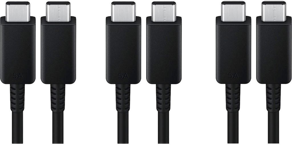 3x Schnell-Ladekabel USB-C 1m 5A schwarz für Samsung Galaxy S24 S23 S22 A55 A54 A35 A25 A15 5G Ultra beidseitig USB Typ C Anschluss