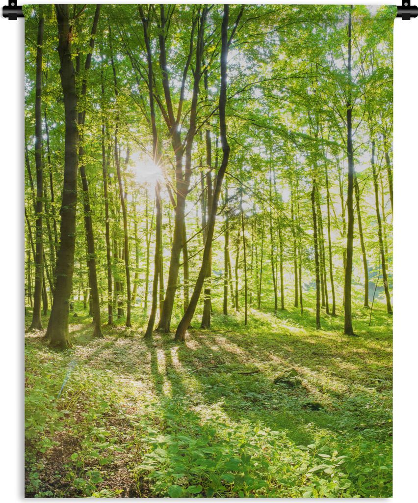 MuchoWow Wandteppich Wandbehang Natur - Bäume - Wald - Grün - Sonnenlicht 60x80 cm Tapisserie Dekoration Wandtuch - Decke - Wandtücher - Wohne