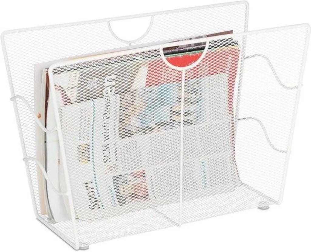 Porte-revues métallique blanc 27x39x17 cm en treillis pour salon et bain