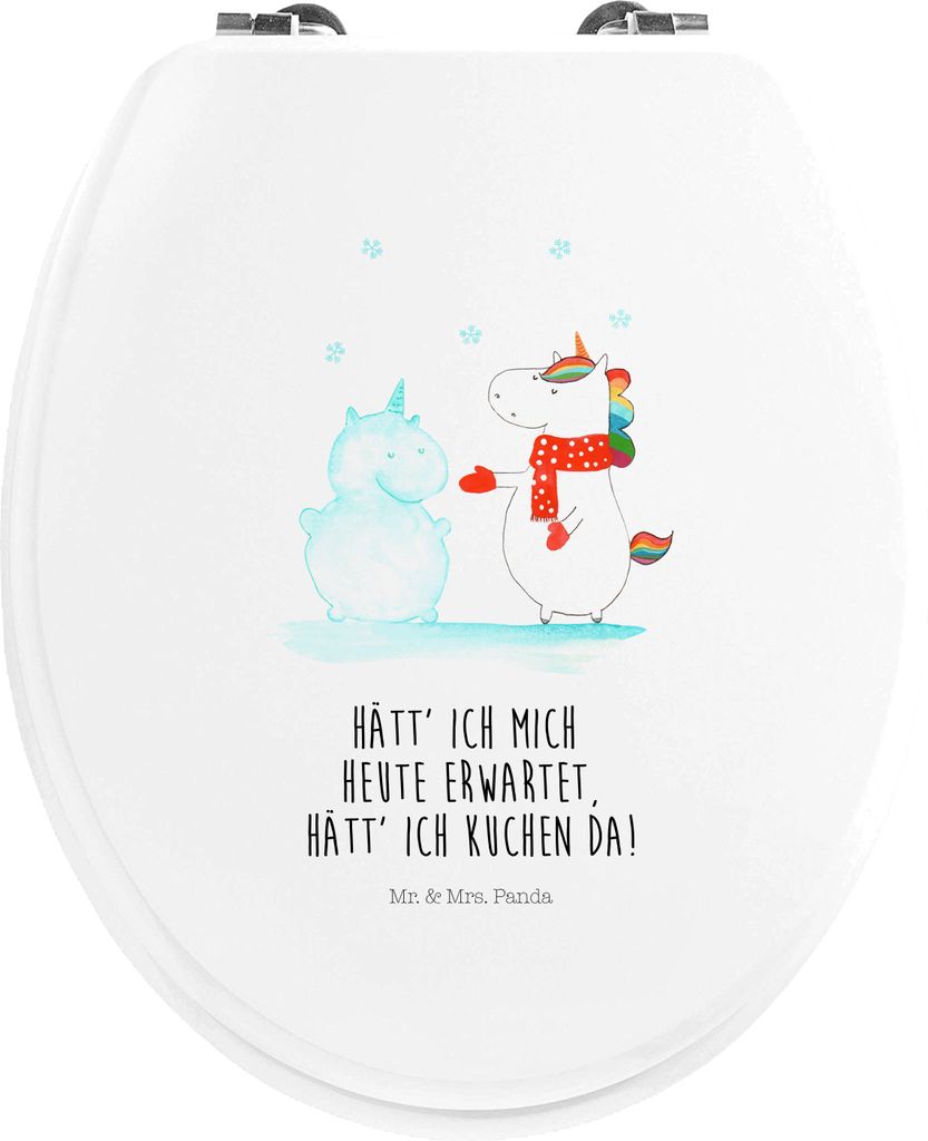 Mr. & Mrs. Panda Klo-Deckel Einhorn Schneemann - Weiß - Geschenk, Holz Klobrille, WC-Sitz, WC Sitz, Brille, Mütze, Winter, Kuchen, Unicorn, Toile...