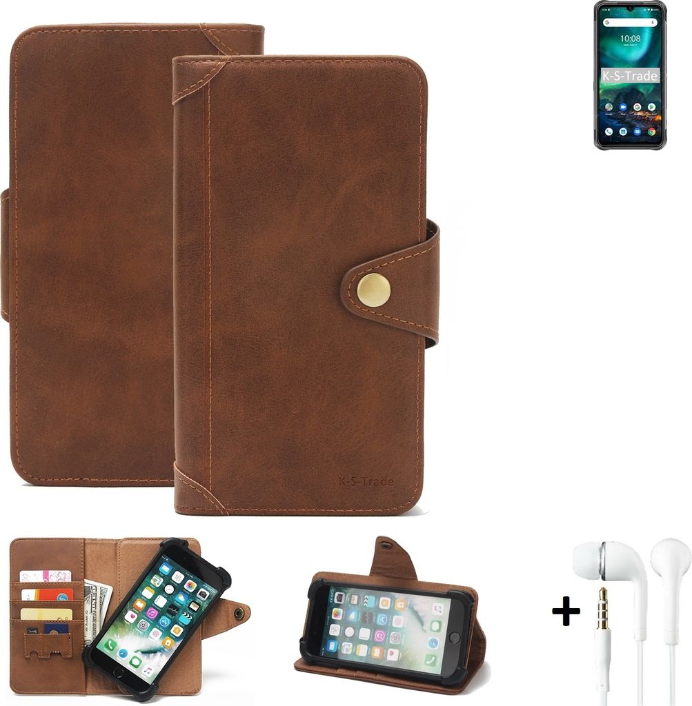 K-S-Trade Handyhülle Schutzhülle kompatibel mit UMIDIGI Bison 2021 Walletcase Bookstyle Schutz Case Hülle Wallet Flipcase Cover PolyurethanBraun...