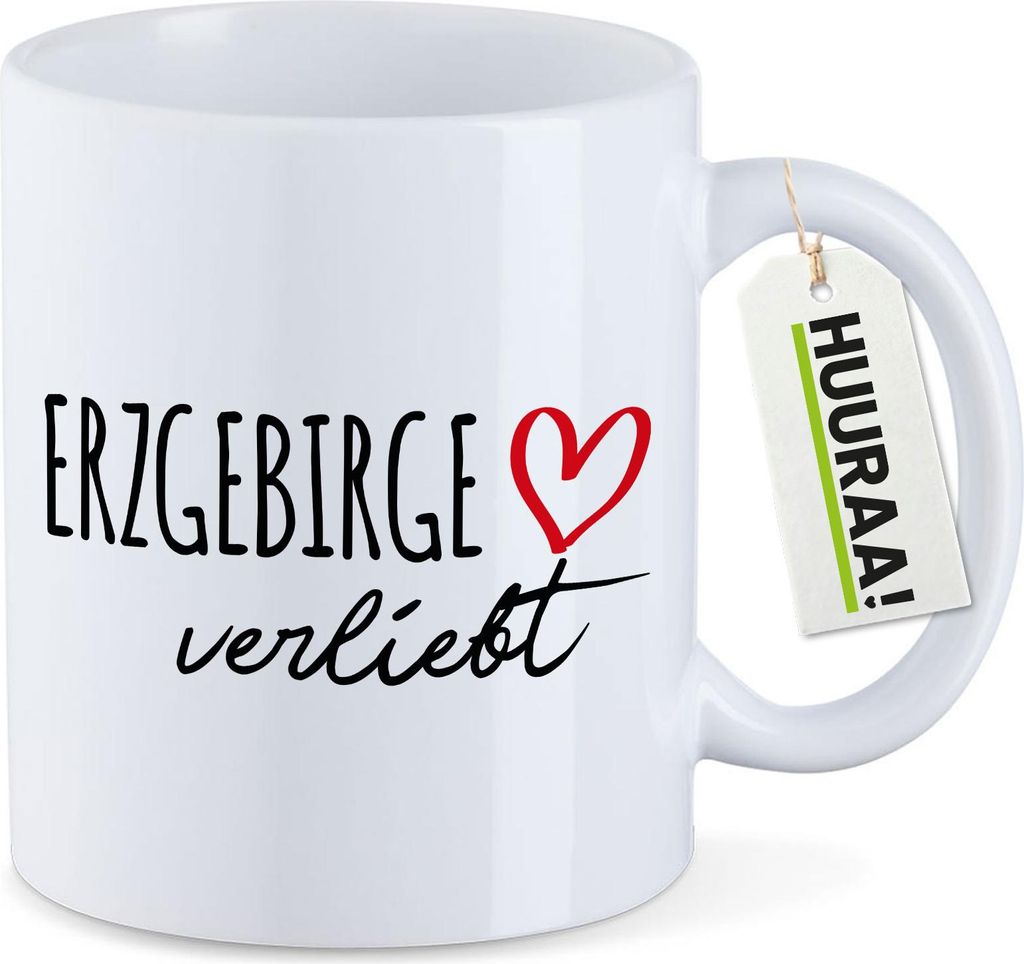 Huuraa Kaffeetasse Erzgebirge verliebt 330ml Weiß Keramik Kaffeebecher Geschenkidee