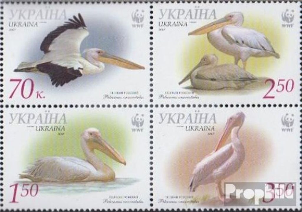Briefmarken Ukraine 2007 Mi 897A-900A Viererblock (kompl.Ausg.) postfrisch Naturschutz Rosapelikan