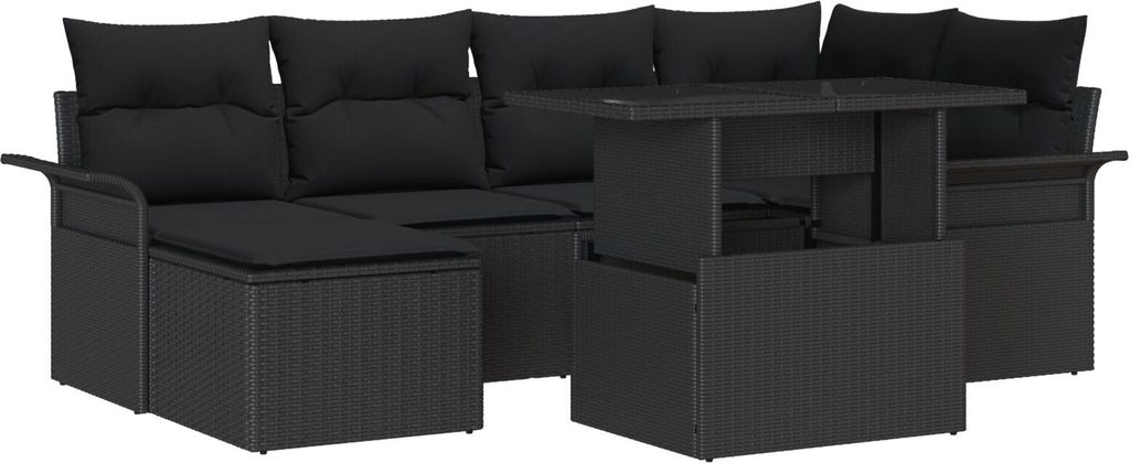 Möbel 7-teiliges Garten Sofa Set mit Kissen Schwarz Poly Rattan - Gartensofas 3348319