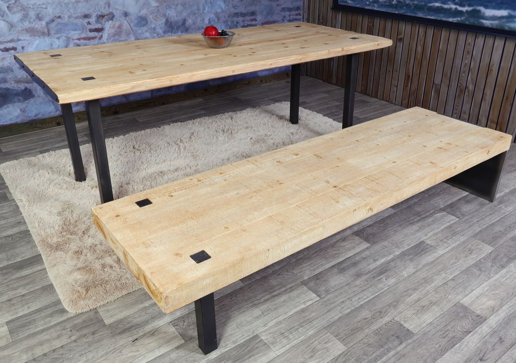 Esszimmer-Set MCW-L75, Esstisch Sitzbank Esszimmergarnitur, Massiv-Holz MVG- 200cm, natur