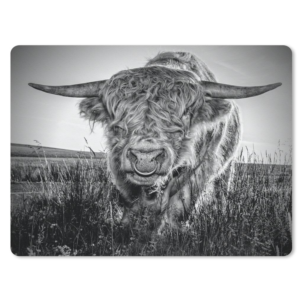 MuchoWow Mauspad Mousepad Schottischer Highlander - Schwarz und Weiß 23x19 cm - Mousepads - Maus Mat - Pad - Mausunterlage - Schreibtischunterla...