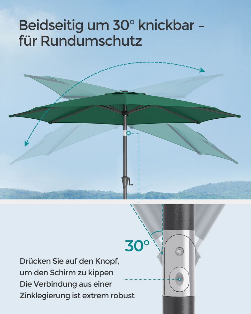 SONGMICS Sonnenschirm Ø300 cm UPF 50+ beidseitig um 30° Produktbild 4