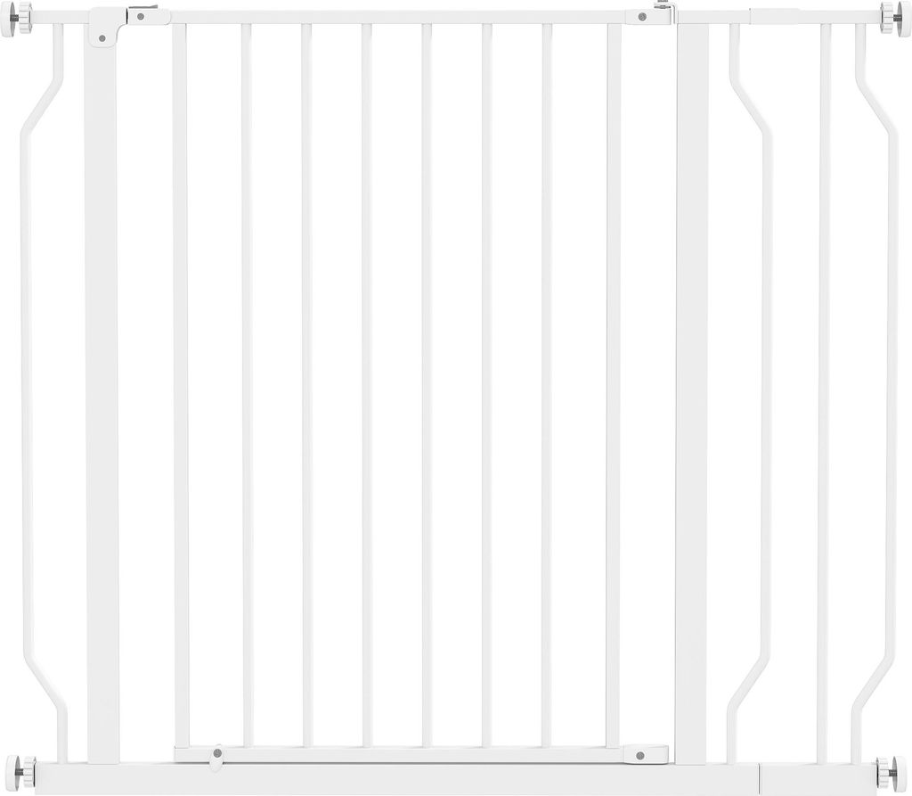 Hundeschutzgitter, Absperrgitter, Zwei-Wege-Öffnung, Wandhalterung mit Druckknöpfen, verstellbar von 75 cm bis 95 cm, Weiß
