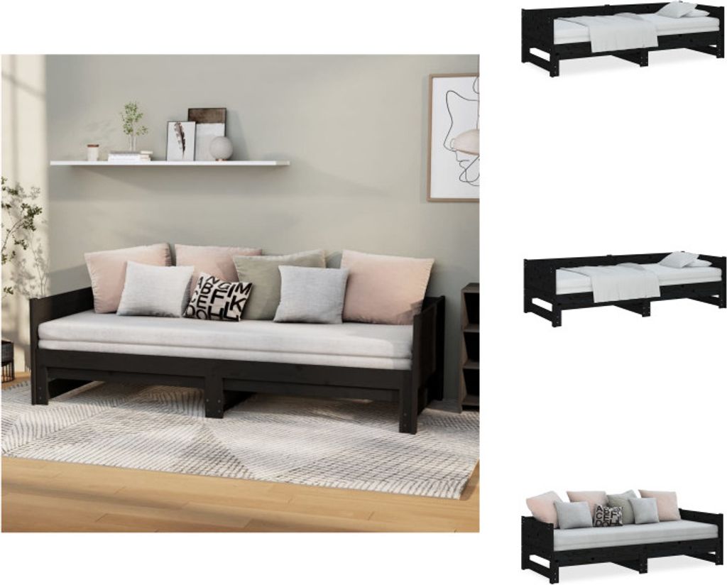 vidaXL Ausziehbares Tagesbett Schwarz Massivholz Kiefer 2x(90x200) cm - Betten & Bettgestelle