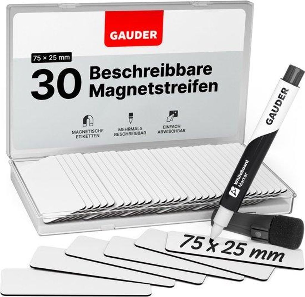 Magnetische Etiketten, herbruikbaar, 75x25mm, für Whiteboards