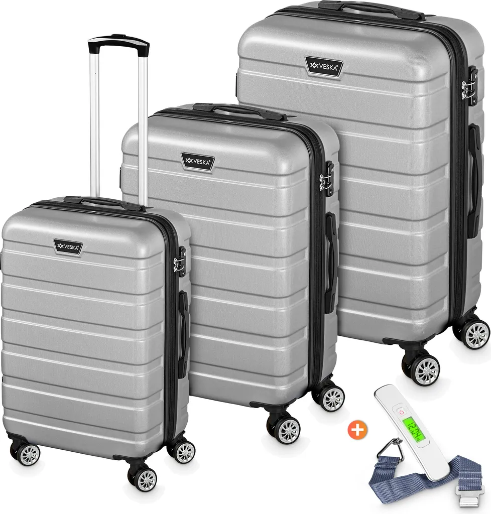 Set 3 Trolley Argento High-Tech ABS - TSA Lock e Ruote Multidirezionali