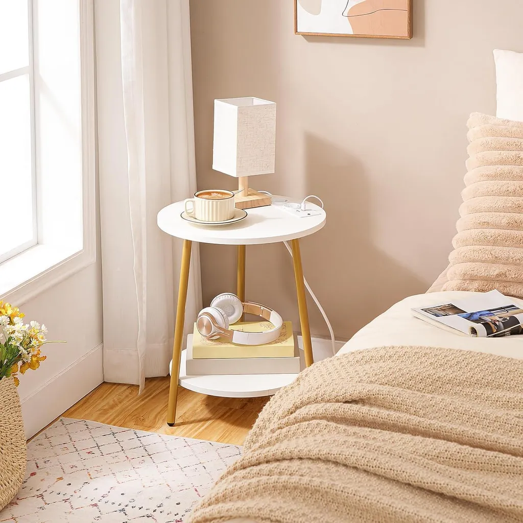 Table d'appoint ronde 2 niveaux avec prises USB intégrées style moderne - 2