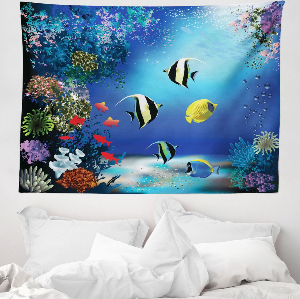ABAKUHAUS Meer Wandteppich, Ocean Coral Reefs Tropic aus Weiches Mikrofaser Stoff Waschbar ohne Verblassen Digitaldruck, 150 x 110 cm, Blau