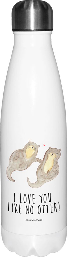Mr. & Mrs. Panda Trinkflasche Otter Hände halten - Weiß - Geschenk, thermosflaschen, Sportflasche, trinkflaschen, Teeflasche, glücklich, Wasserf...