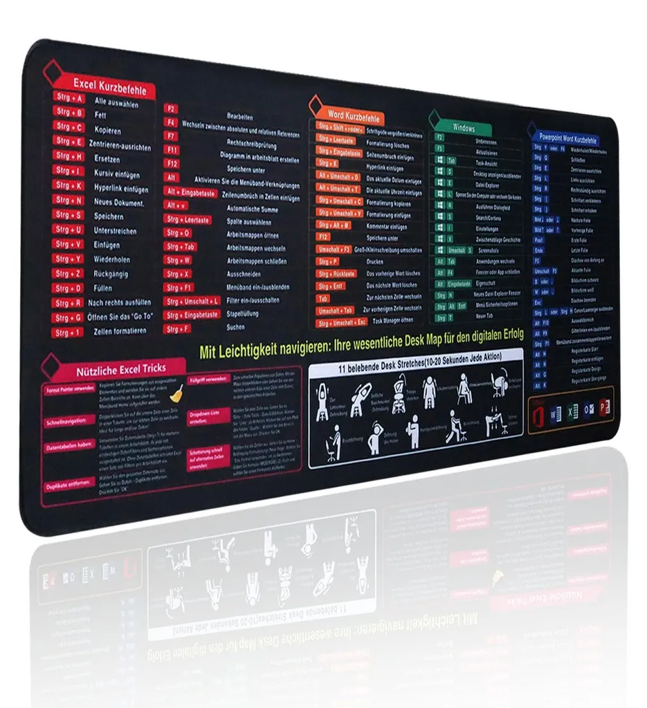 Tapis de souris pour bureautique Excel raccourcis allemand idéal bureau