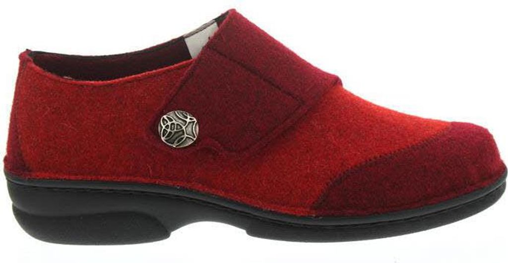 Berkemann Jarla, Damen-Hausschuh, rot Patch, Filz, Klettv., Wechselfussbett, Weite G 3558-242 42