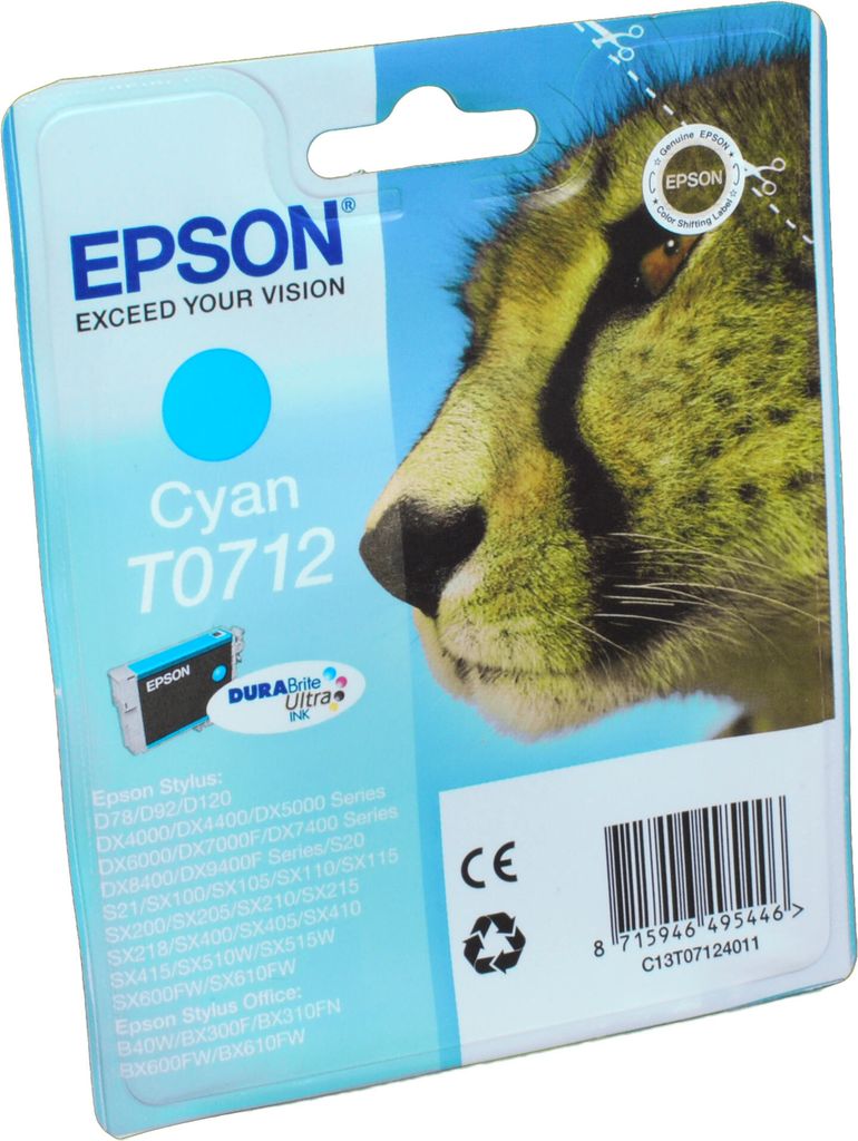 Epson Singlepack Cyan T0712 DURABrite Ultra Ink, Produktbild 