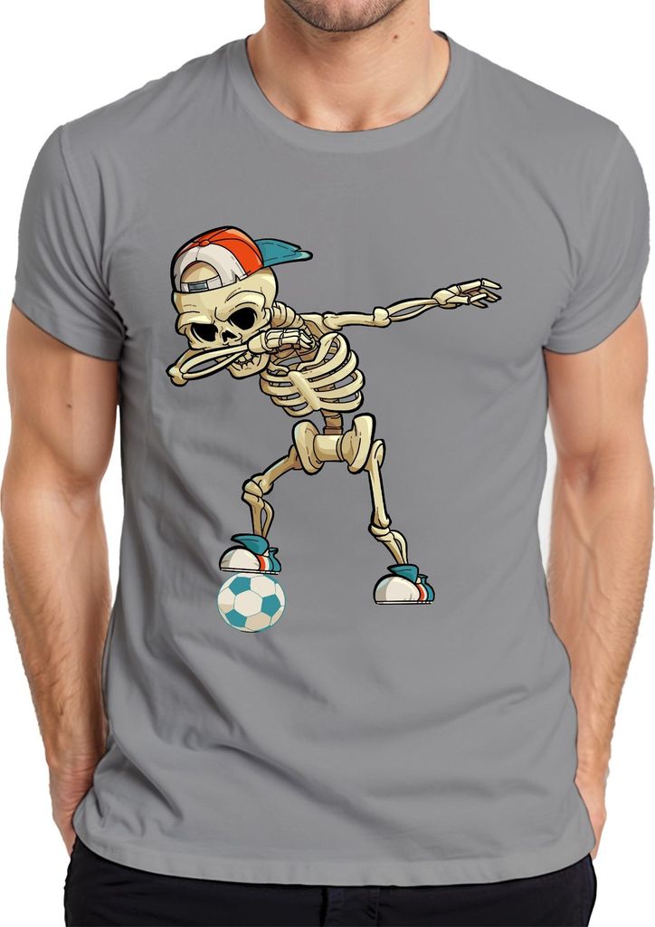 Dab Skelett Fußball Cap Sneaker Streetwear Halloween Cool Sport Herren T-Shirt, Grau, XL